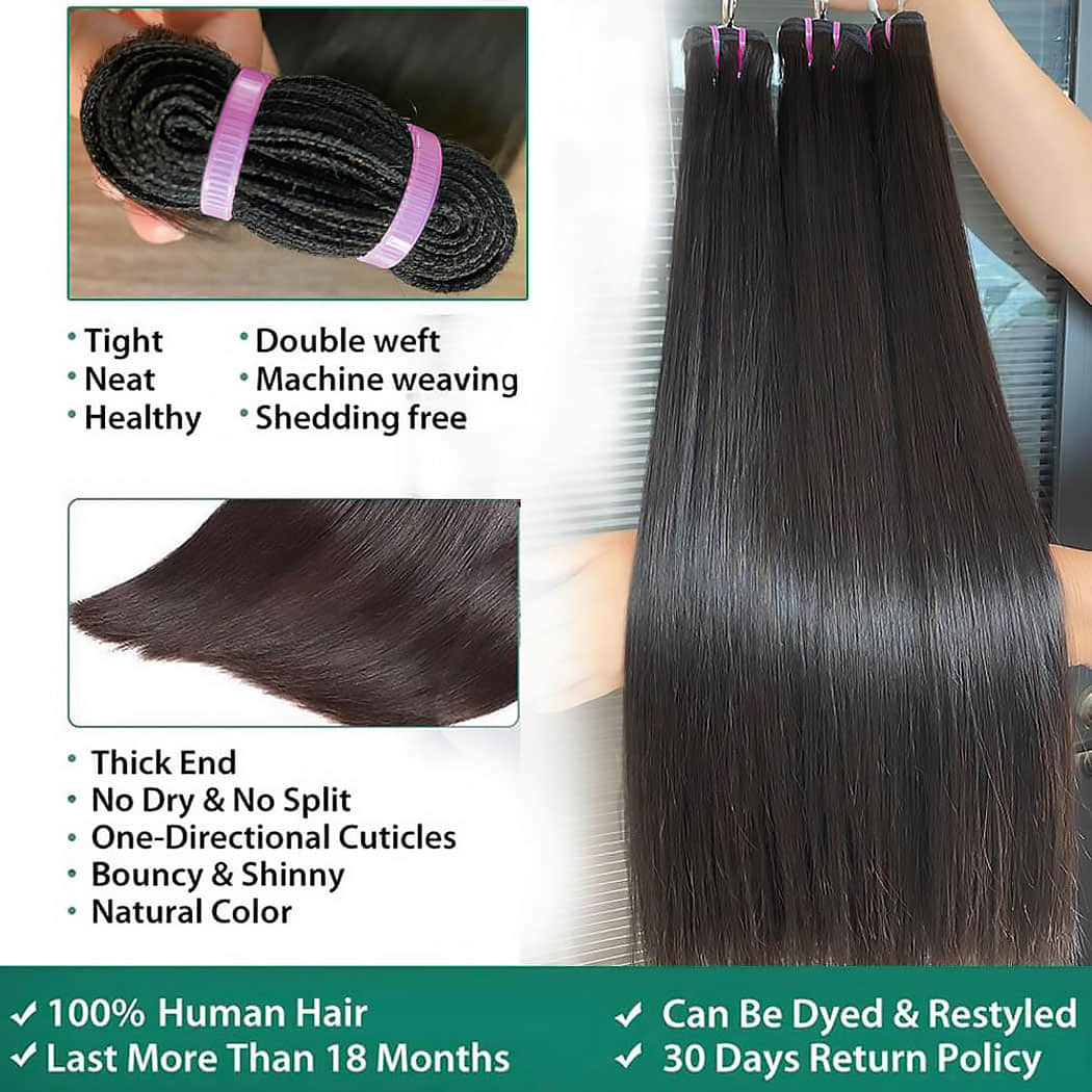 StariaHair 14-30 Inch Straight Vietnam Raw Hair Bundles #1B