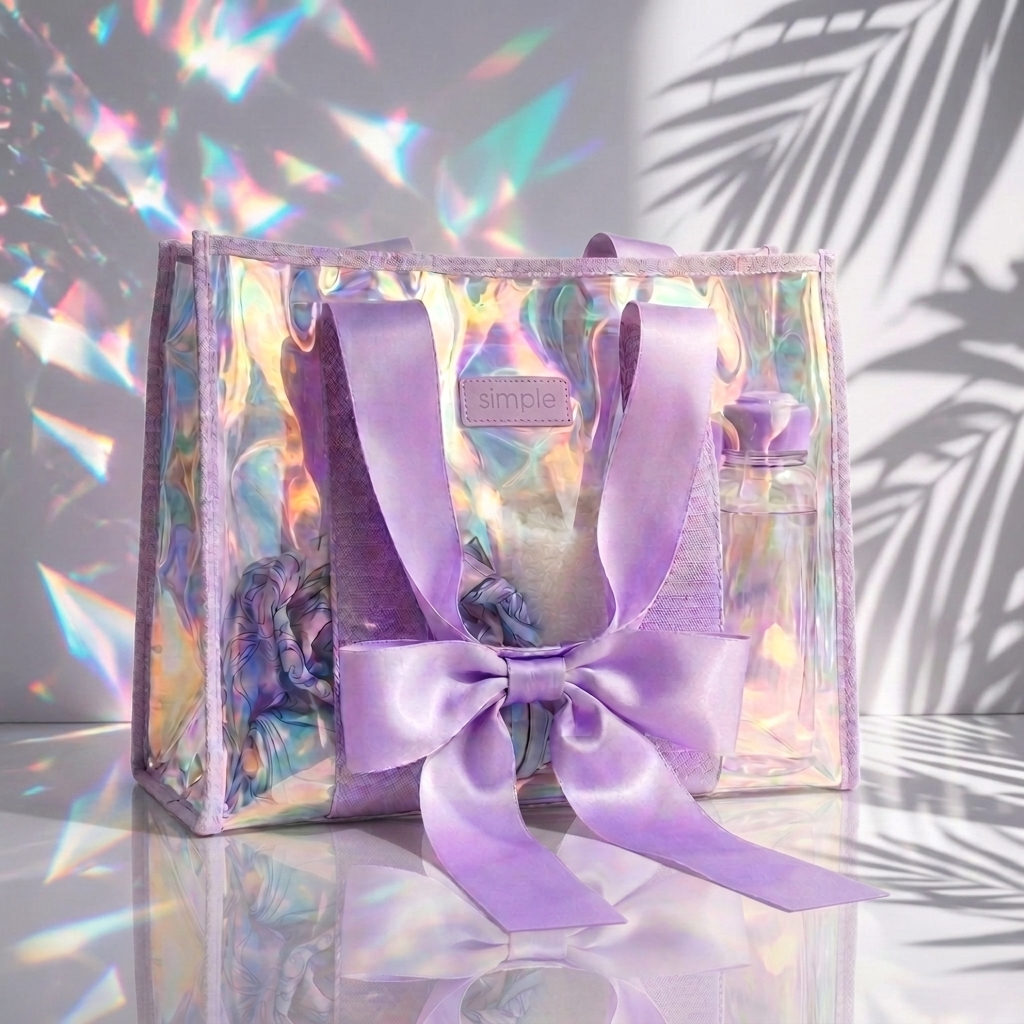 BowMe Prism Bubble Beach Tote with Phone Pouch – Waterproof, Tip-Proof & Foldable (Prism Pink & Purple)