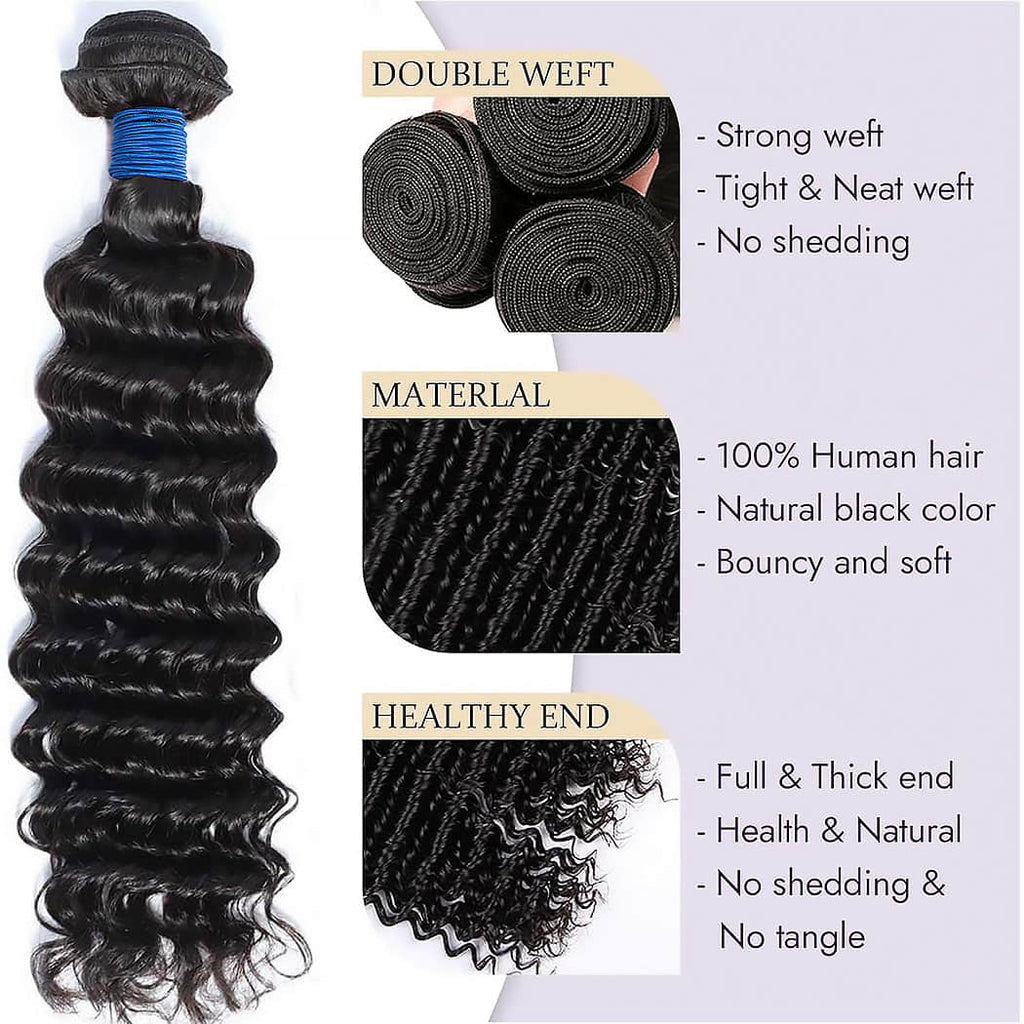 StariaHair 10-30 Inch Deep Wave Brazilian Virgin Hair Bundles #1B