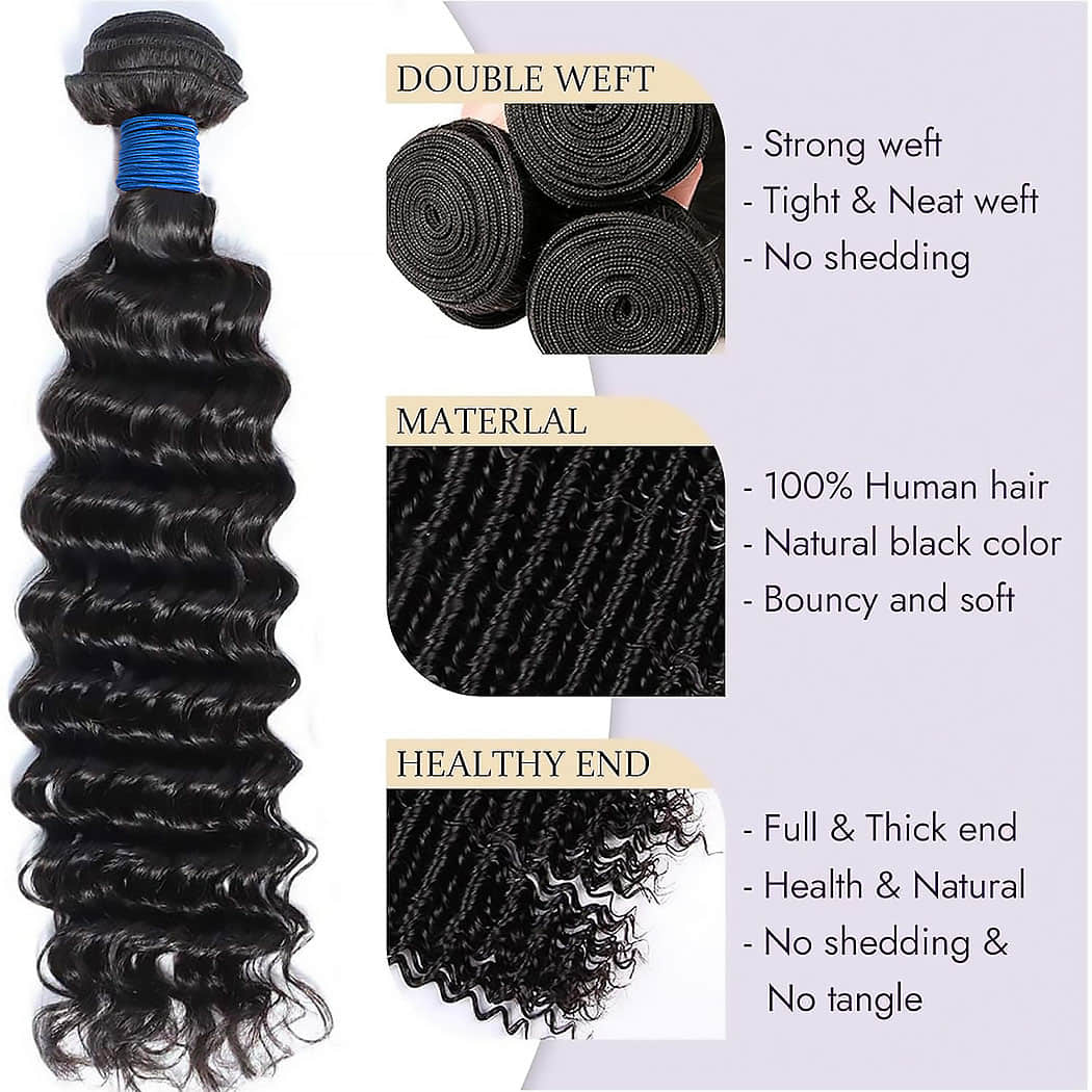 StariaHair 10-30 Inch Deep Wave Brazilian Virgin Hair Bundles #1B