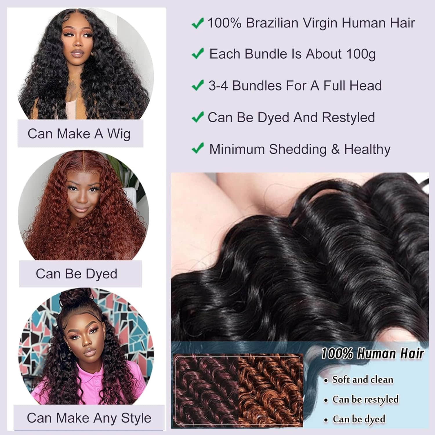 StariaHair 10-30 Inch Deep Wave Brazilian Virgin Hair Bundles #1B