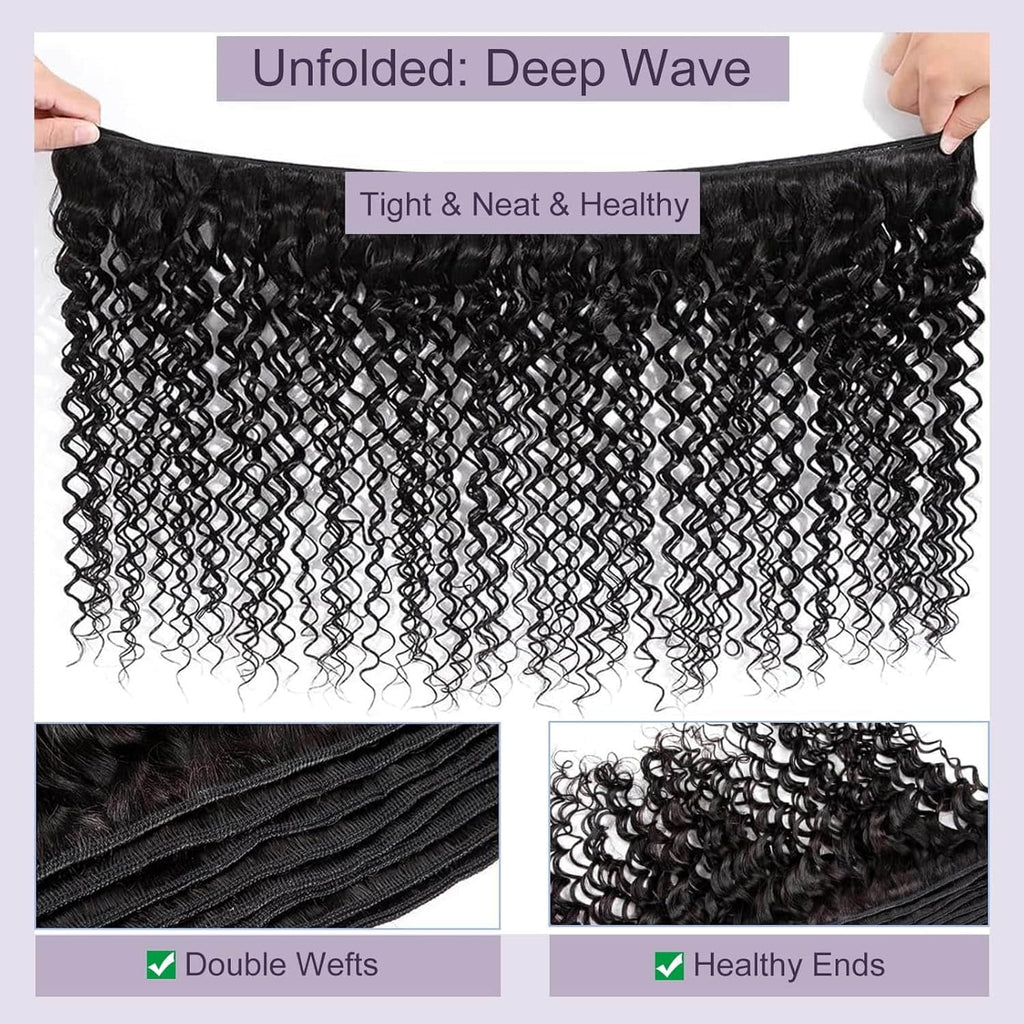 StariaHair 10-30 Inch Deep Wave Brazilian Virgin Hair Bundles #1B