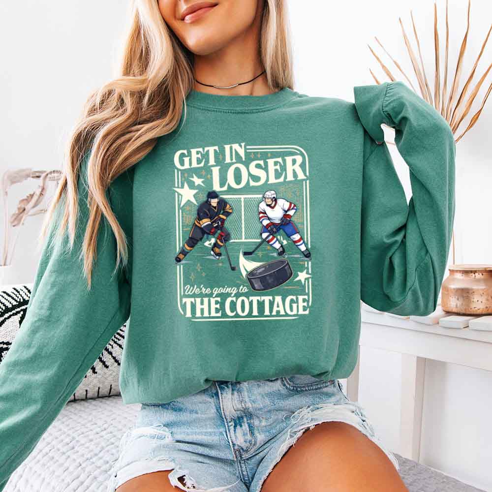 Get In Loser, We’re Going to the Cottage Comfort Colors Long Sleeve – Hockey Romance BookTok Shirt