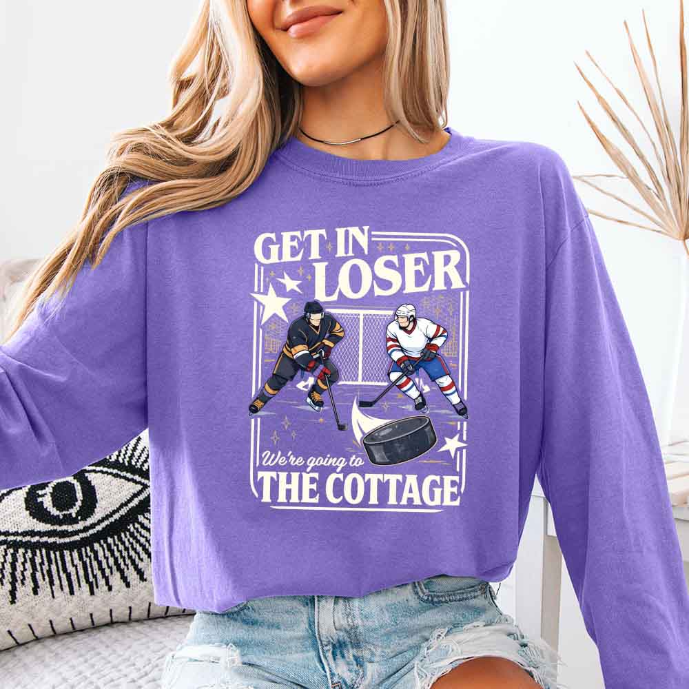 Get In Loser, We’re Going to the Cottage Comfort Colors Long Sleeve – Hockey Romance BookTok Shirt