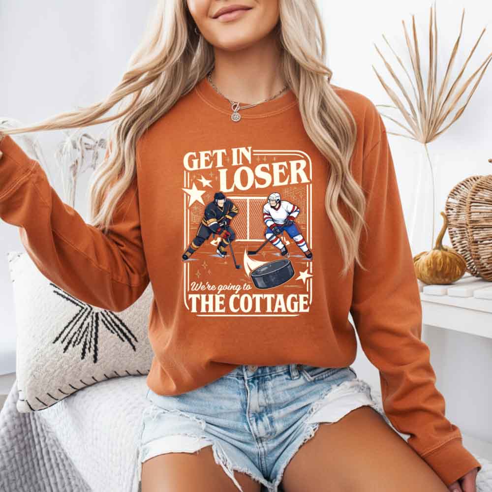 Get In Loser, We’re Going to the Cottage Comfort Colors Long Sleeve – Hockey Romance BookTok Shirt