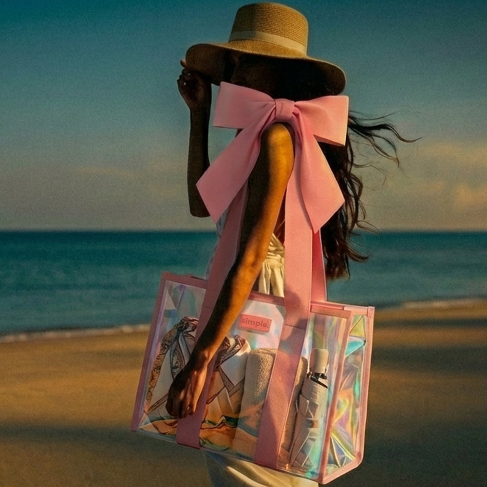 BowMe Prism Bubble Beach Tote with Phone Pouch – Waterproof, Tip-Proof & Foldable (Prism Pink & Purple)