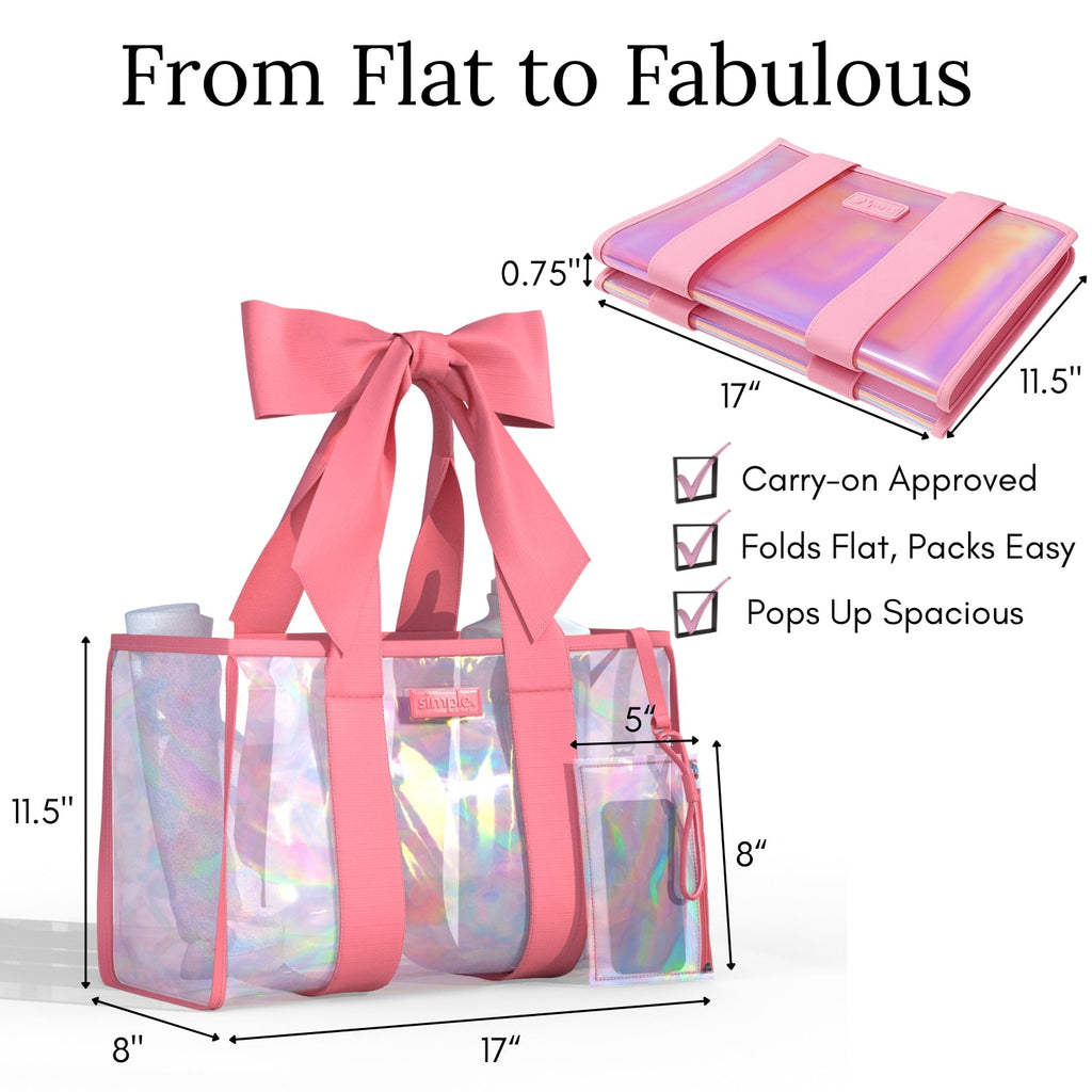 BowMe Prism Bubble Beach Tote with Phone Pouch – Waterproof, Tip-Proof & Foldable (Prism Pink & Purple)
