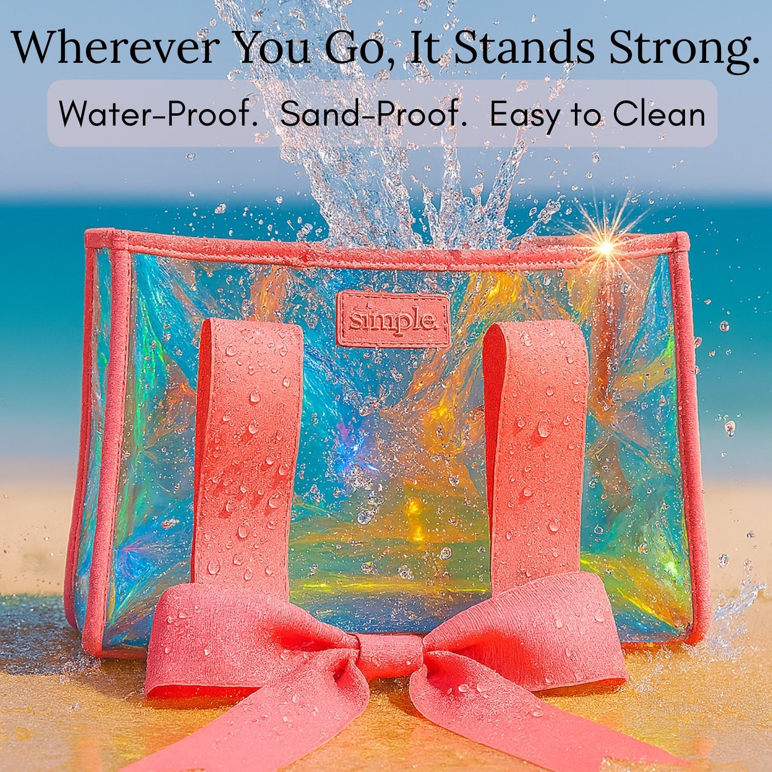 BowMe Prism Bubble Beach Tote with Phone Pouch – Waterproof, Tip-Proof & Foldable (Prism Pink & Purple)
