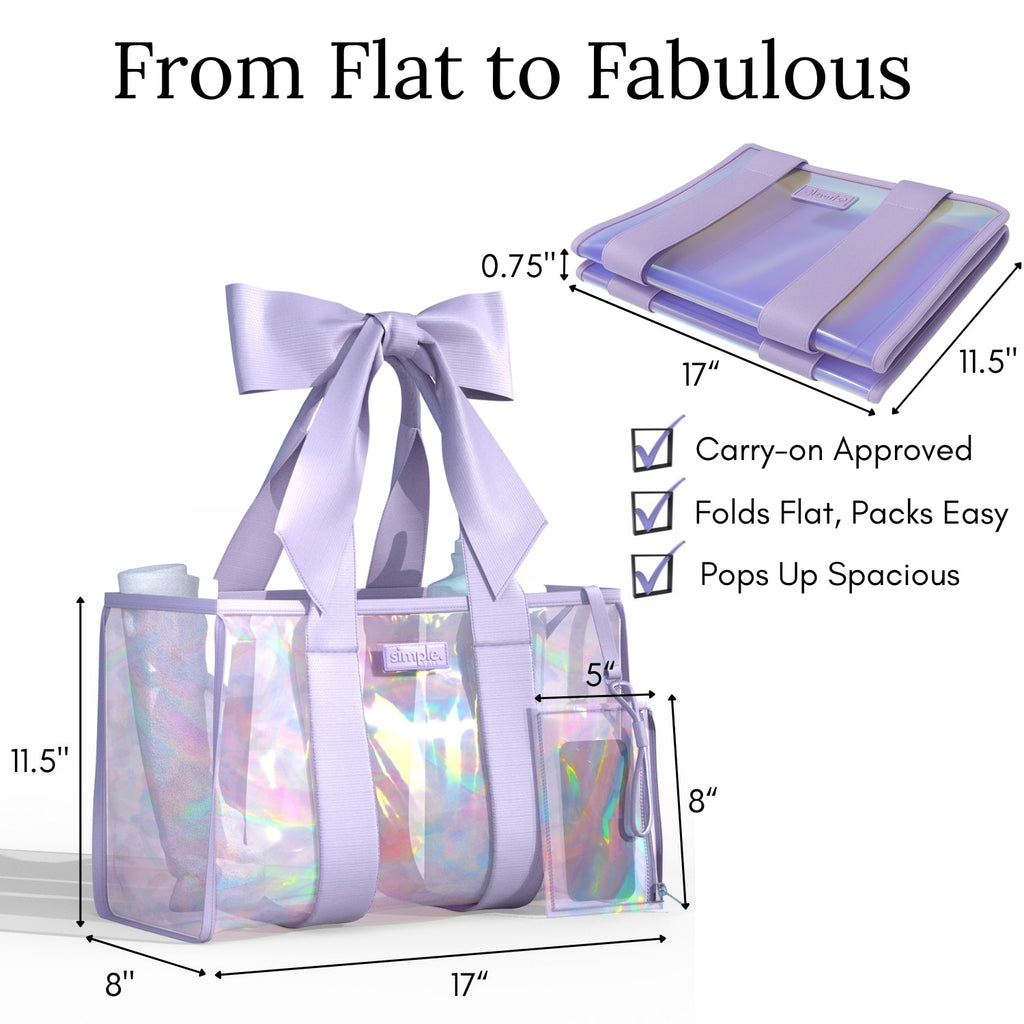 BowMe Prism Bubble Beach Tote with Phone Pouch – Waterproof, Tip-Proof & Foldable (Prism Pink & Purple)